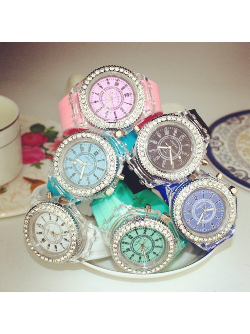 Womens Mint Green Analog Silicone Bling Luminous Lights Sport Square Wrist Watch - Picture 5 of 5